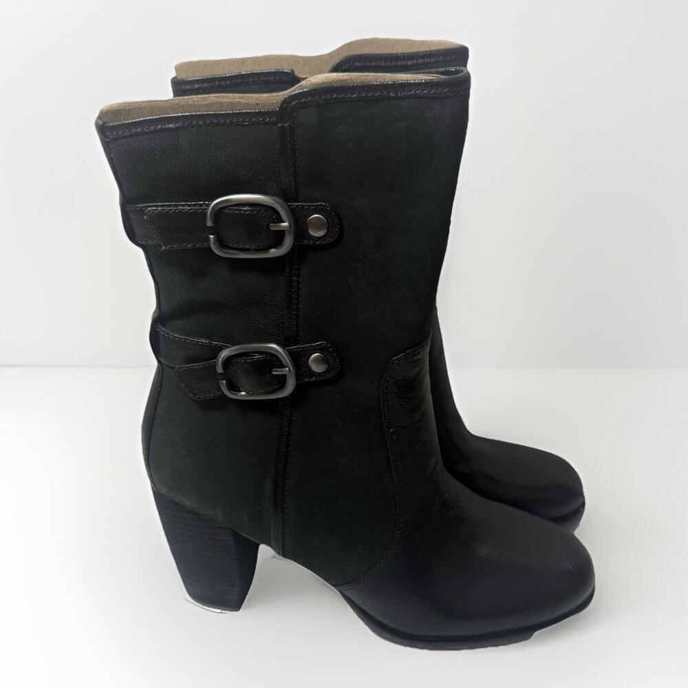 Naya Anthropologie Boots Womens 10M Lightning Black Heeled Leather Zip Buckle